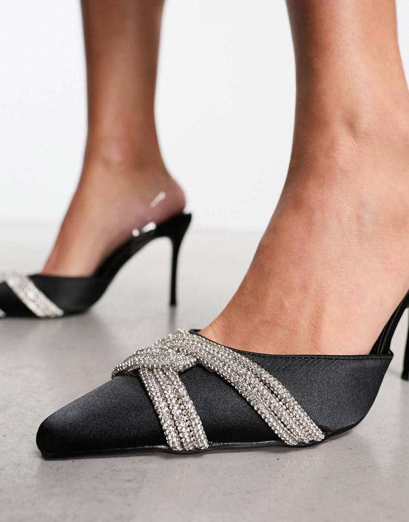 Public Desire Loxi embellished heeled sling back shoe in black