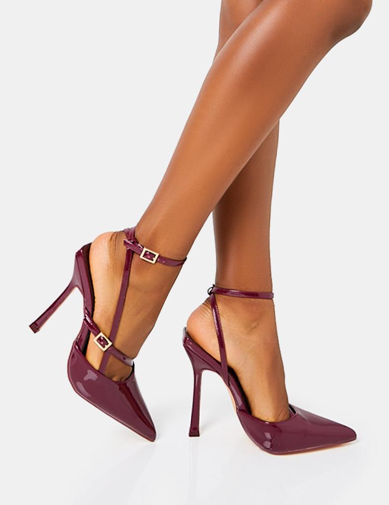 Burgundy Suede Peep Toe Shoes Fringe Ankle Strap High Heels Shoes