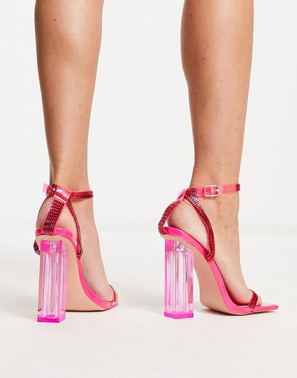 Public Desire Wide Fit Onyx heeled sandals hot pink patent