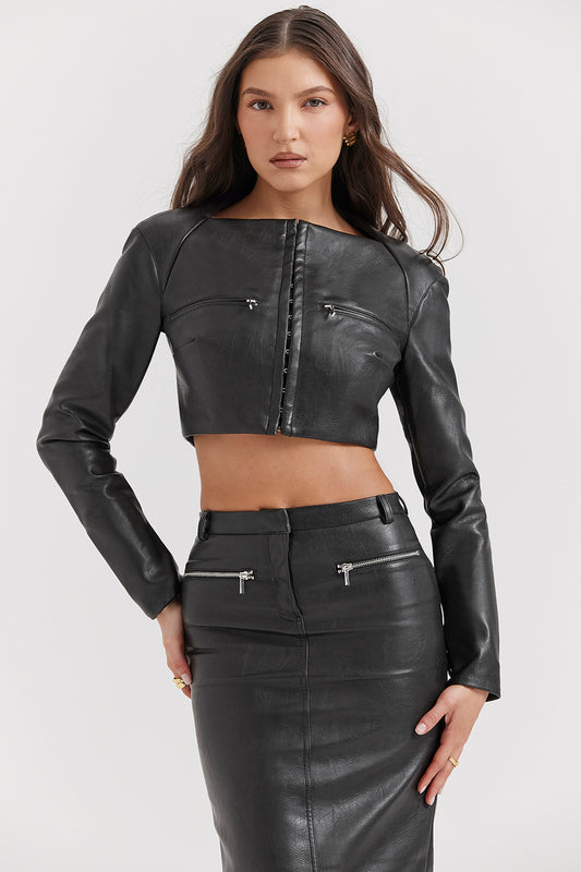 House of CB IONE
BLACK VEGAN LEATHER CROPPED TOP