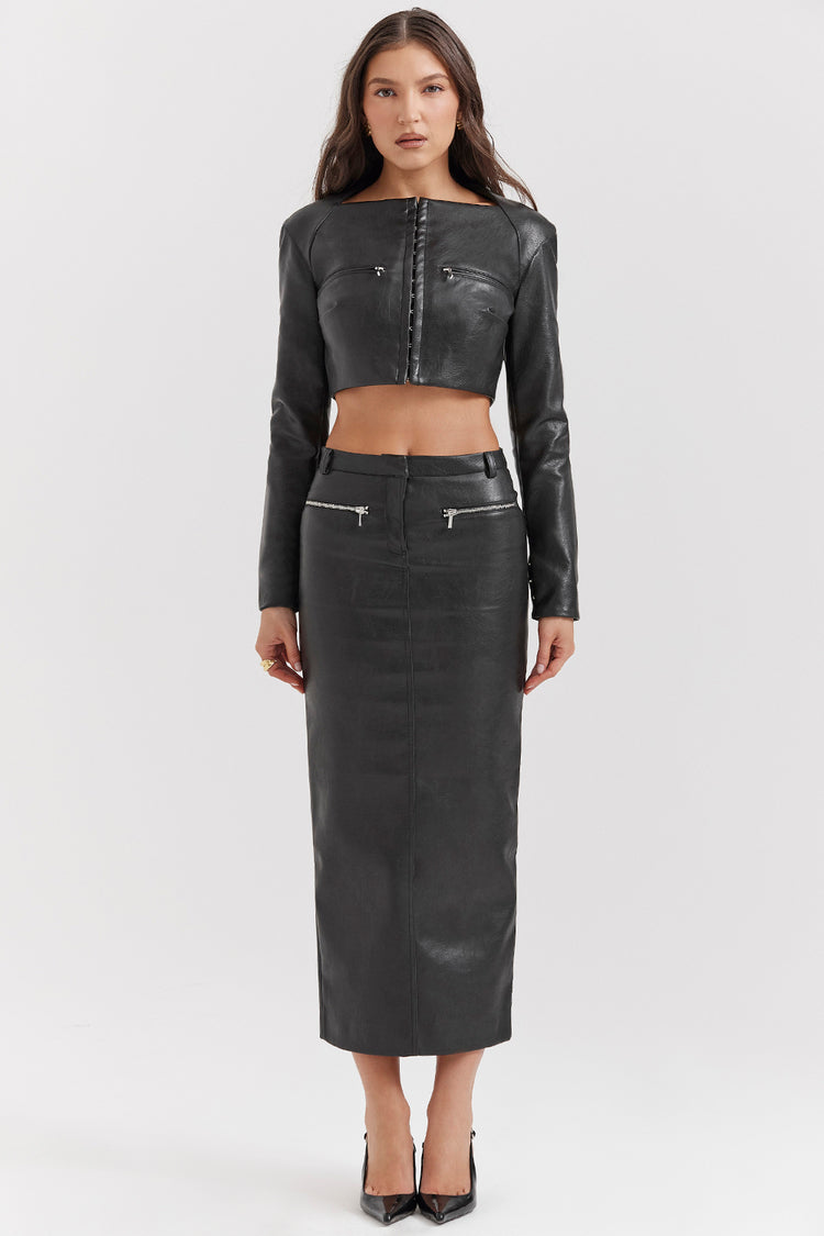 House of CB IONE
BLACK VEGAN LEATHER CROPPED TOP