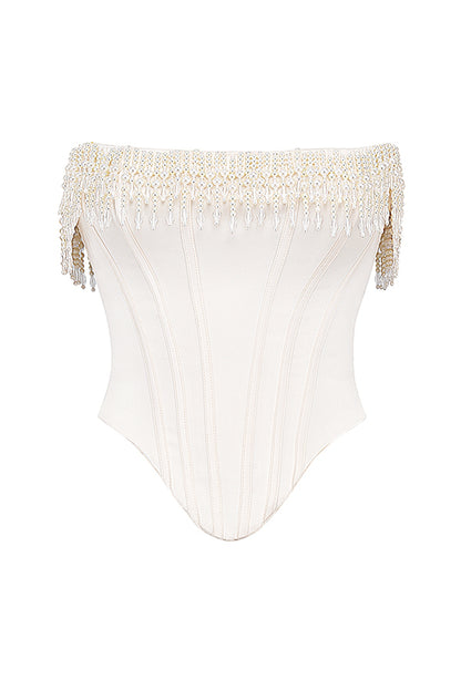 House of CB AUBRIE
VINTAGE CREAM EMBELLISHED SATIN CORSET