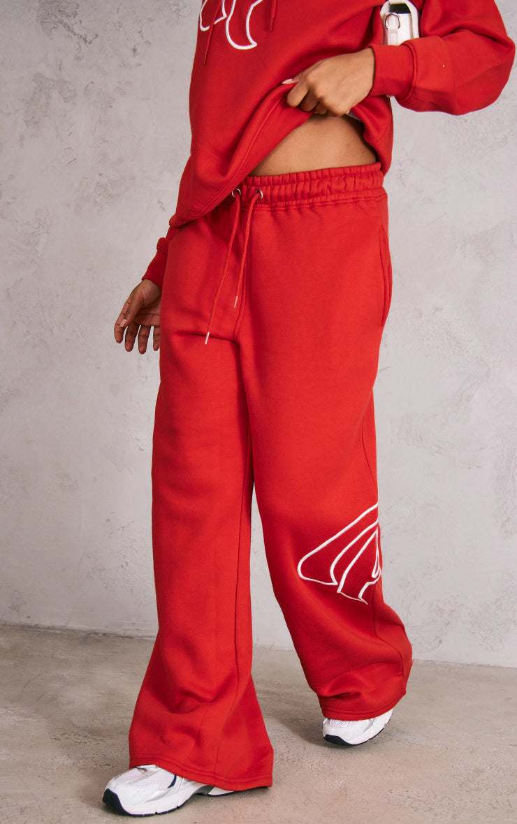 PRETTYLITTLETHING Logo Embroidered Straight Leg Split Hem Joggers