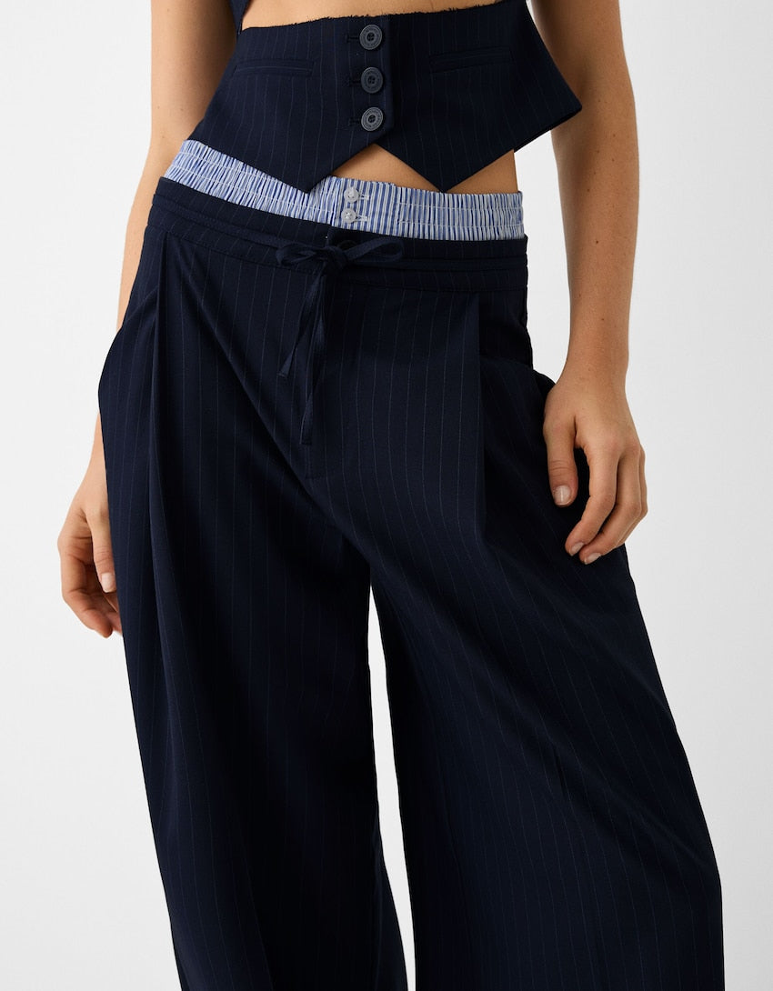 Bershka Pinstripe trousers with elastic waistband