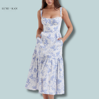 House of CB ELIA 
BLUE PRINT MIDI SUNDRESS