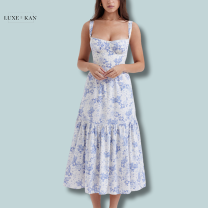 House of CB ELIA 
BLUE PRINT MIDI SUNDRESS