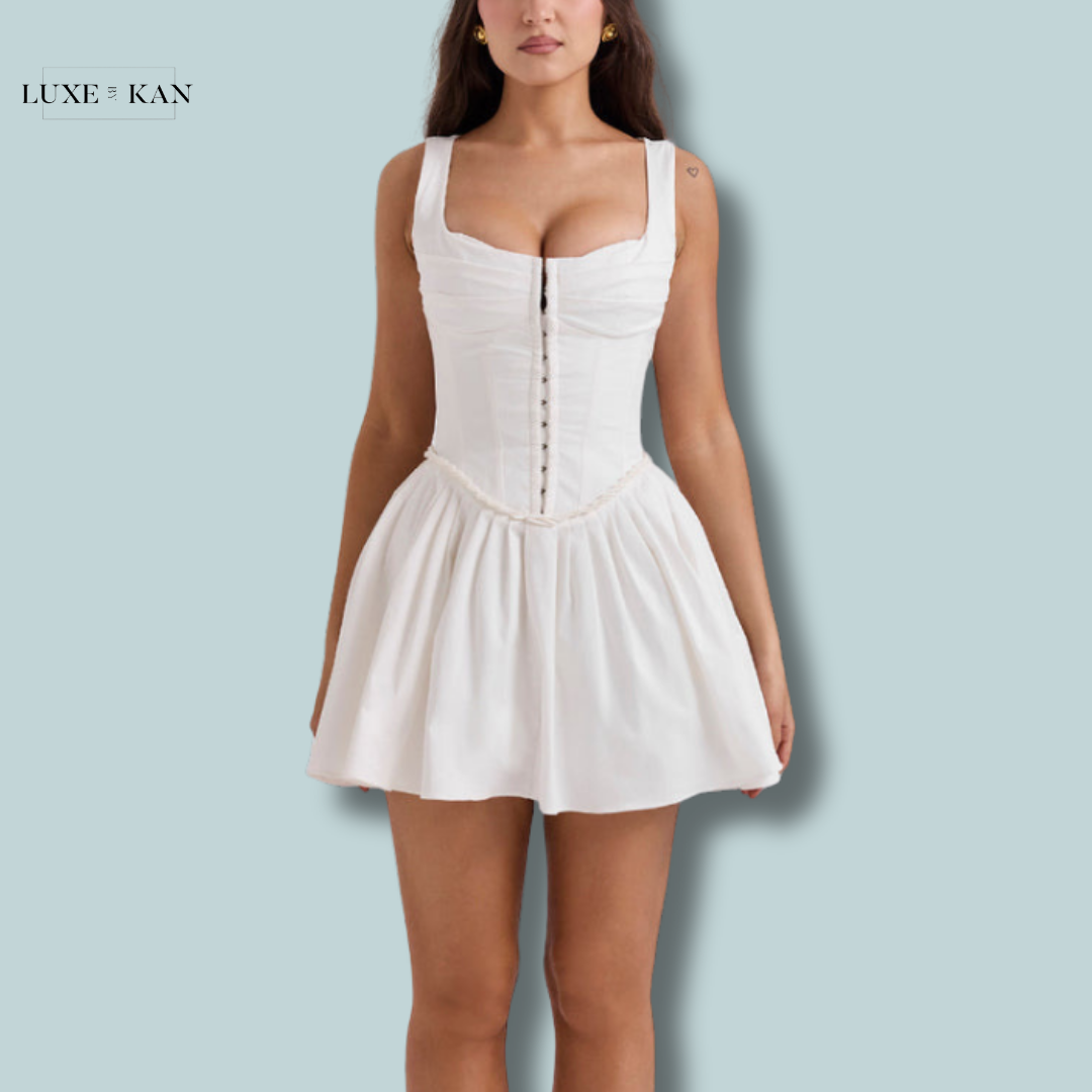 House of CB CUPID 
WHITE PLEATED MINI DRESS