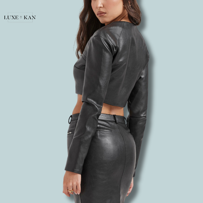 House of CB IONE
BLACK VEGAN LEATHER CROPPED TOP