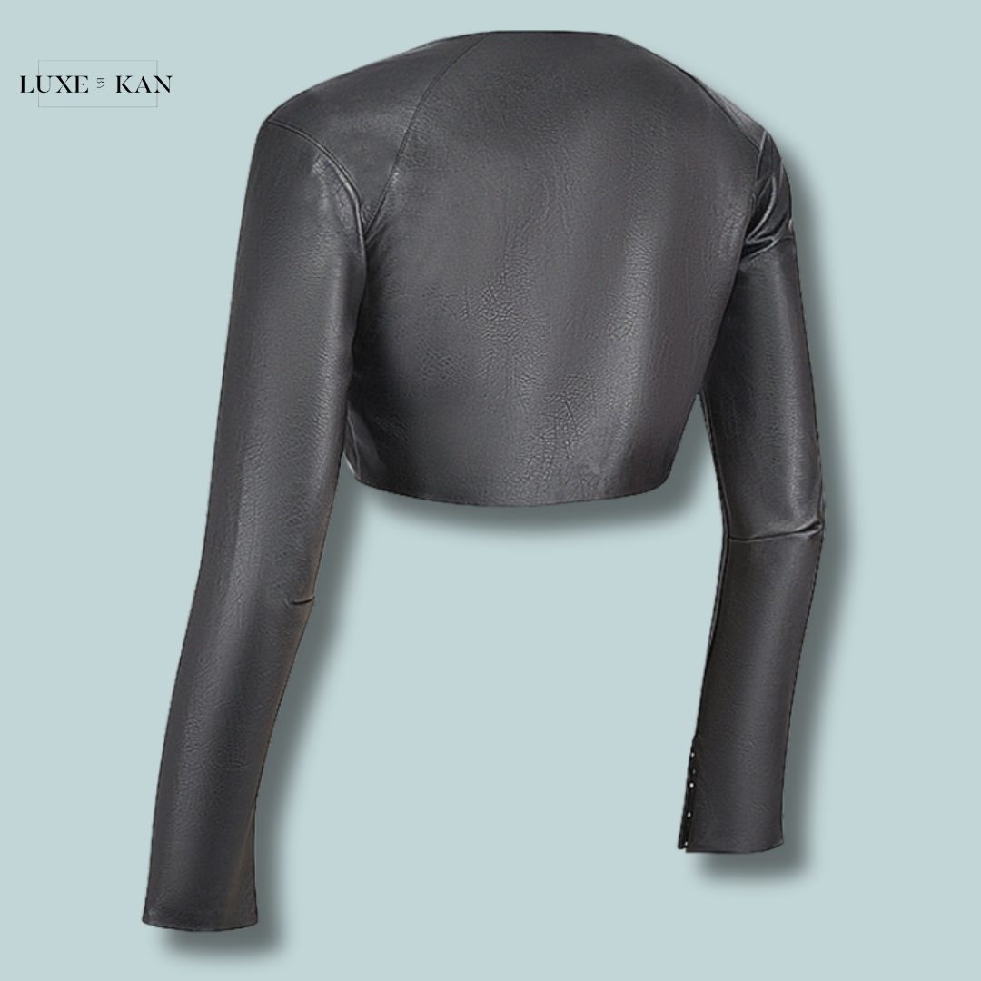 House of CB IONE
BLACK VEGAN LEATHER CROPPED TOP