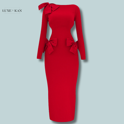 House of CB LAVELE 
RED BOW MAXI DRES