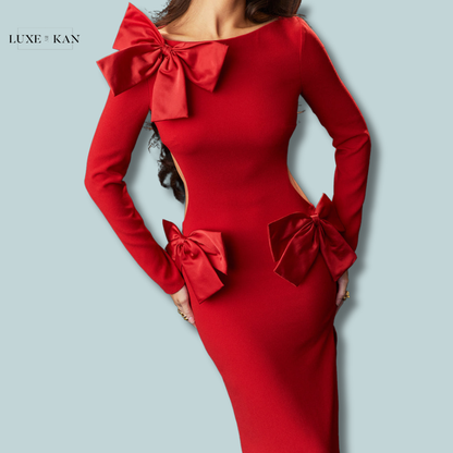 House of CB LAVELE 
RED BOW MAXI DRES