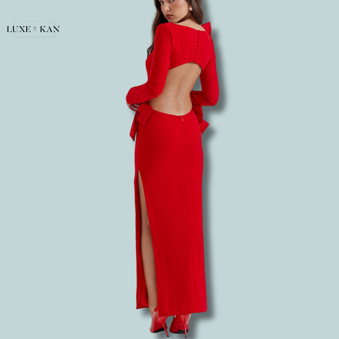 House of CB LAVELE 
RED BOW MAXI DRES