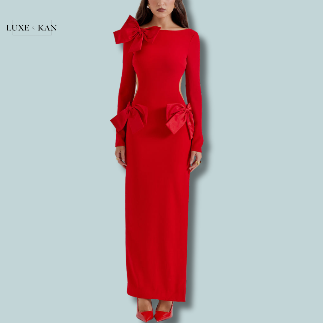 House of CB LAVELE 
RED BOW MAXI DRES