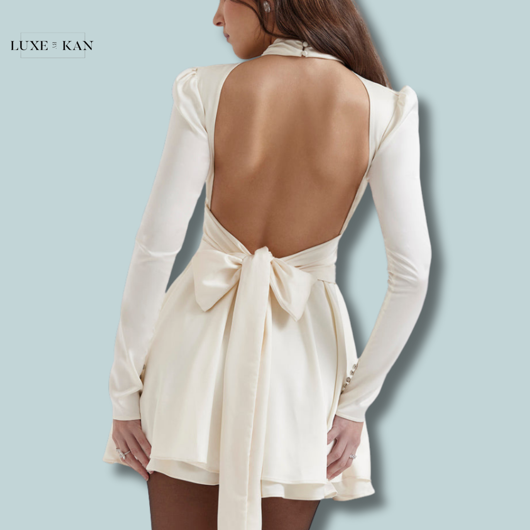 House of CB ARYANA 
IVORY BOW MINI DRESS