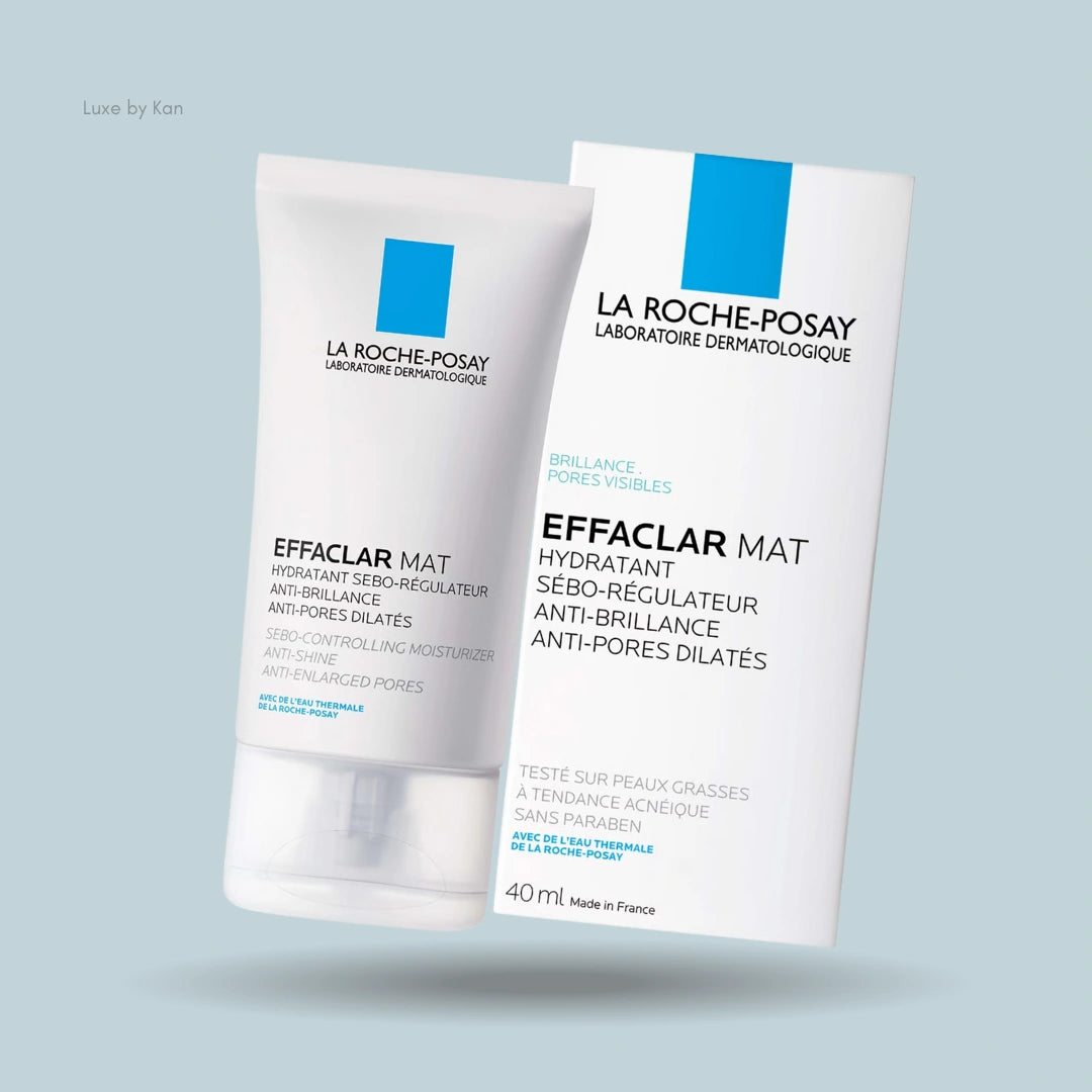 La Roche-Posay Effaclar Mat moisturizer tube with packaging, highlighting its anti-shine and pore-minimizing properties.
