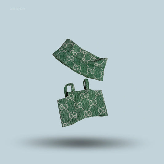 Labubu signature streetwear 2-piece set, featuring green top and headband.