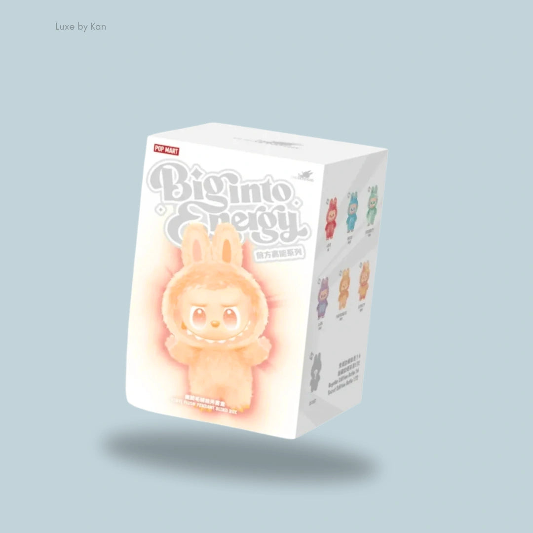 A colorful Labubu toy box featuring a bunny character design, with various color options displayed on one side.