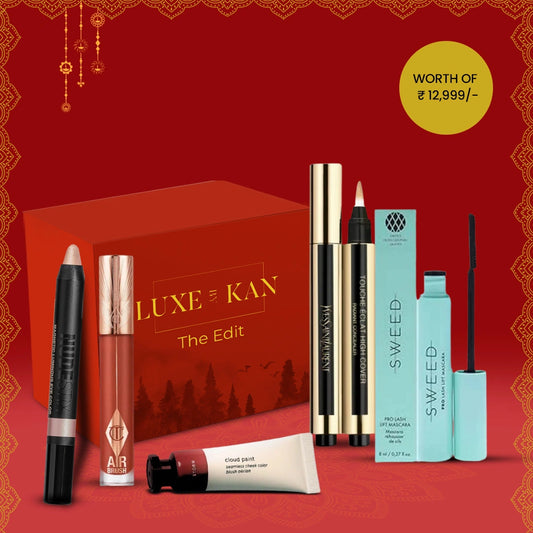LBK makeup set featuring Yves Saint Laurent Touche Éclat, SWEED mascara, Airbrush concealer, and more, valued at ₹12,999.