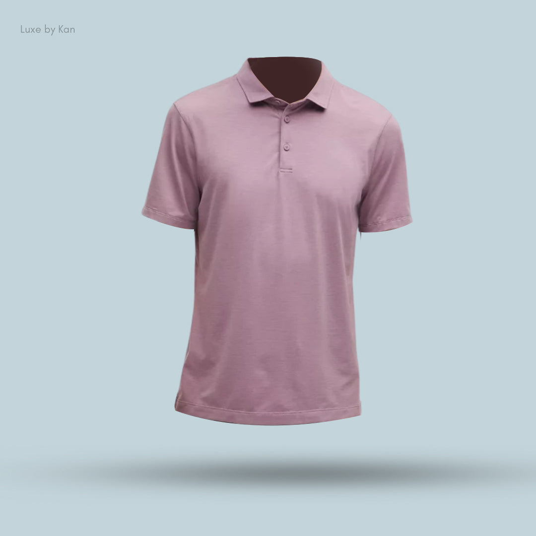 Light purple evolution short-sleeve polo shirt, featuring a classic collar and three-button placket.