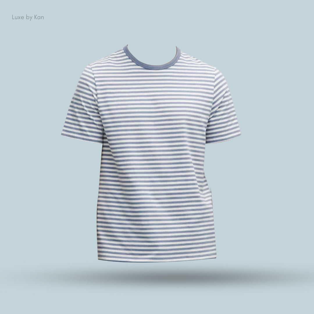 Lululemon Organic Cotton Classic-Fit Striped Short-Sleeve T-Shirt in light blue and white, showcasing a casual style.