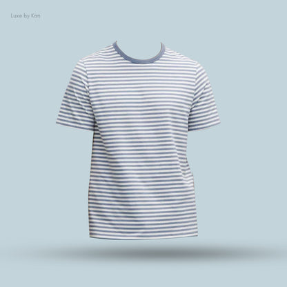 Lululemon Organic Cotton Classic-Fit Striped Short-Sleeve T-Shirt in light blue and white, showcasing a casual style.