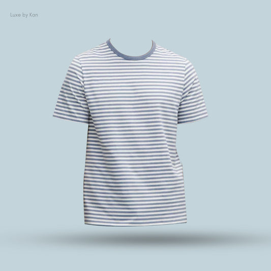 Lululemon Organic Cotton Classic-Fit Striped Short-Sleeve T-Shirt in light blue and white, showcasing a casual style.