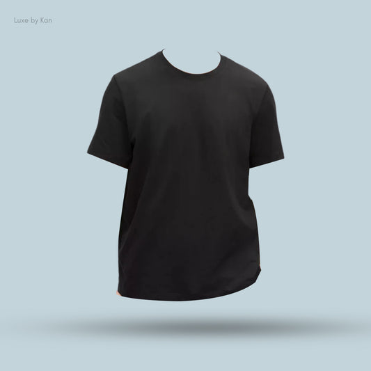 A black Lululemon Soft Jersey Short-Sleeve Shirt, highlighting its clean, modern design and comfortable fit.