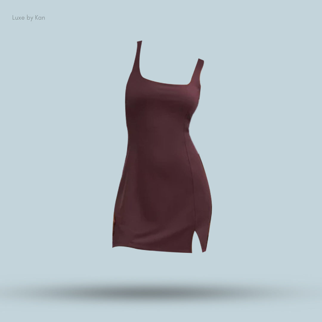 Lululemon Wunder Under SmoothCover Dress with light support (A/B cup), featuring a square neckline and a side slit for added style and ease.