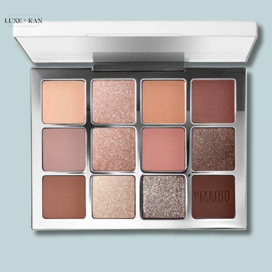 Makeup by mario ethereal eyes eyeshadow palette with 12 luxurious shades, featuring a mix of matte and shimmer colors in warm tones and rich pigments.