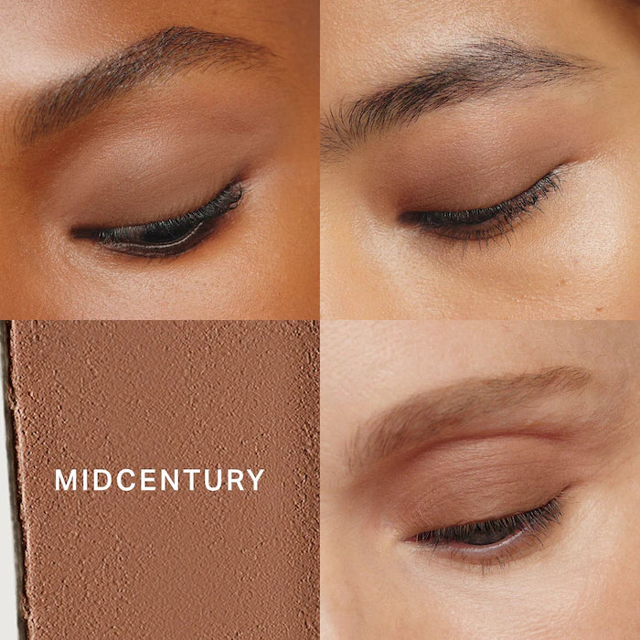 Close-up of a textured brown eyeshadow and various skin tones, showcasing rich color and makeup artistry.