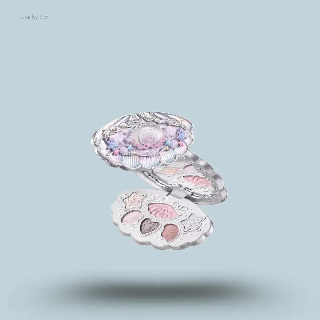 Flower Knows Shell's Jewel 6-Color Makeup Palette in Moonlight Pearl, nude shades in mother-of-pearl compact