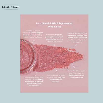 Murshmallow skincare product highlighting benefits like hydration, detox, and relaxation, featuring natural ingredients for youthful, radiant skin.