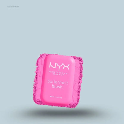 NYX Professional Makeup Buttermelt Powder Blush 12H Fade Resistant on blue background — LBK