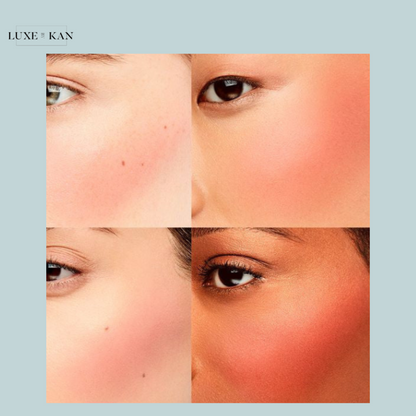 A close-up view of two cheeks with a warm blush tone, showcasing soft skin texture.
