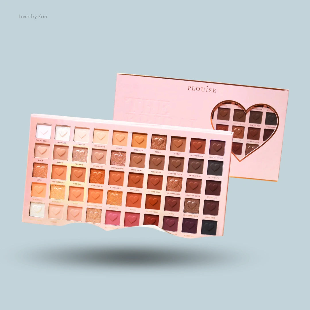 The P.Louise Bridal Series Wedding Wish XL Palette features many heart-shaped eyeshadows in a large pink makeup case.