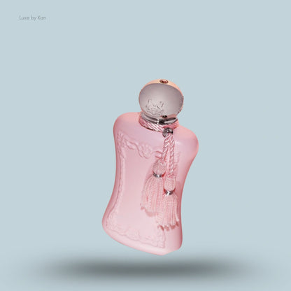 Parfums de Marly Delina bottle; pink glass, silver cap and tassels.