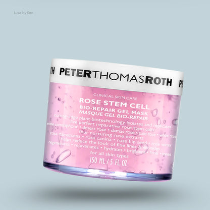 Peter Thomas Roth Rose Stem Cell, anti-ageing bio-repair gel mask packaged in a cylindrical container with light pink gel.