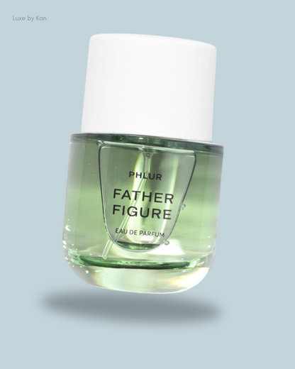 Phlur's Father Figure fragrance bottle, featuring a sleek green design with a white cap.