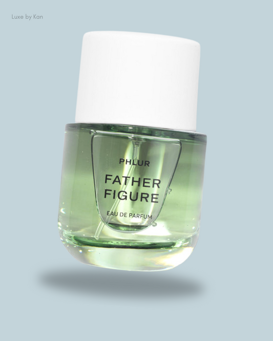 Phlur's Father Figure fragrance bottle, featuring a sleek green design with a white cap.