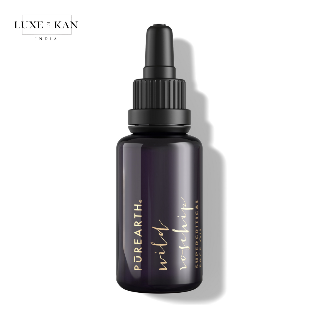 Purearth wild rosehip face oil with a dropper.