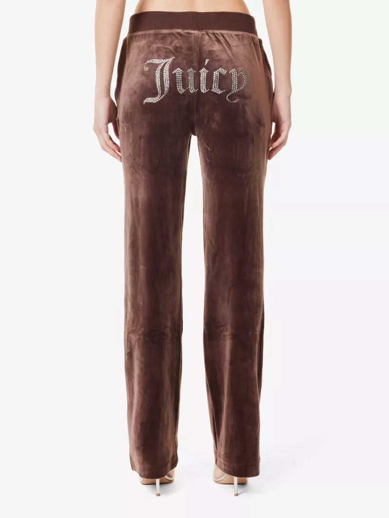 Juicy Couture Rhinestone-embellished straight-leg mid-rise velour jogging bottoms