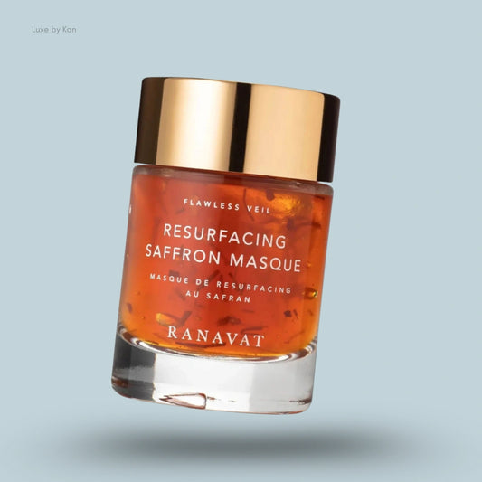 Ranavat Resurfacing Saffron Masque in a clear jar with golden lid.