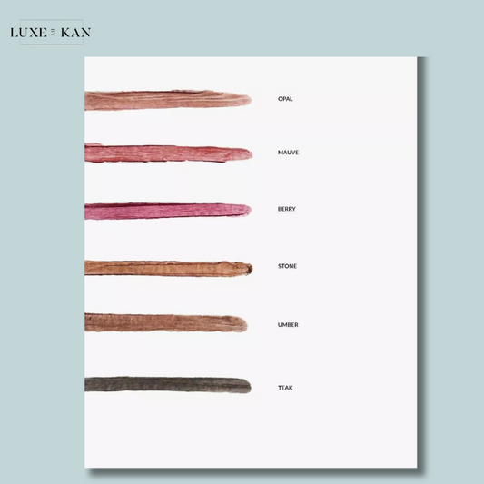 Swatches of REFY Blur Lip Liner in Opal, Mauve, Berry, Stone, Umber, and Teak.
