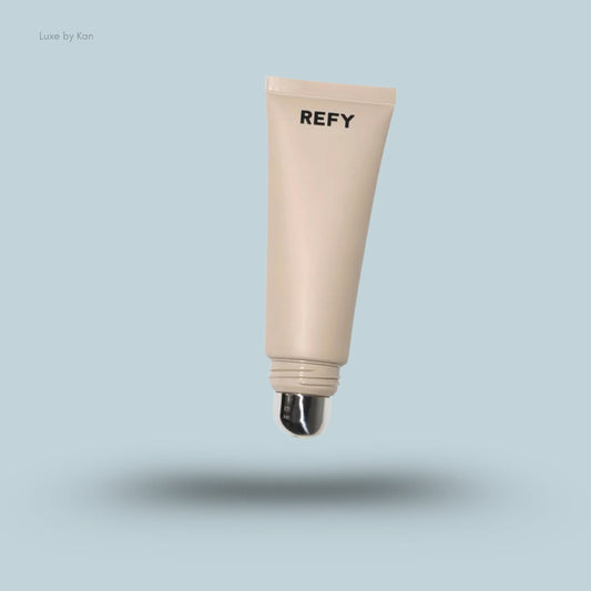 Refy face primer blur and hydrate in a beige squeeze tube with a metal rollerball applicator.