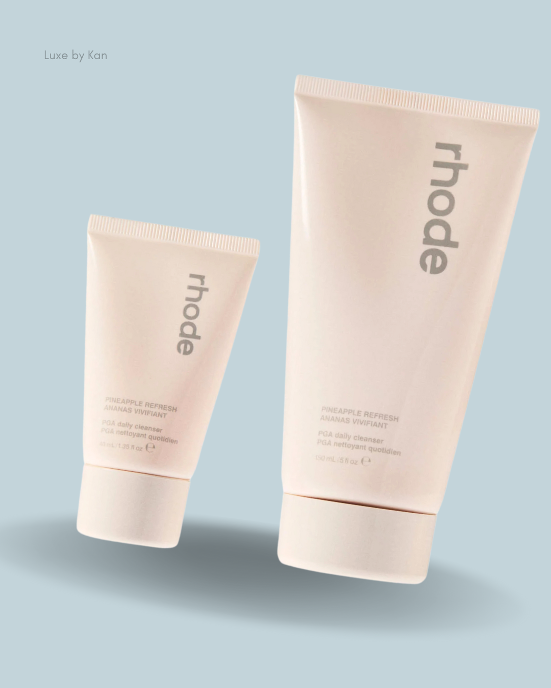 Two rhode Pineapple Refresh daily cleanser tubes in varying sizes.
