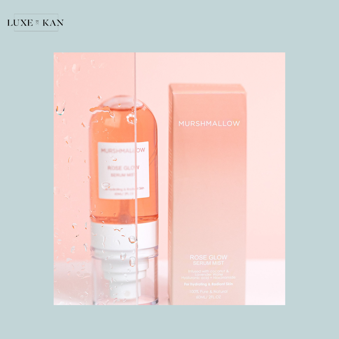 A bottle and box of Murshmallow Rose Glow Serum Mist.