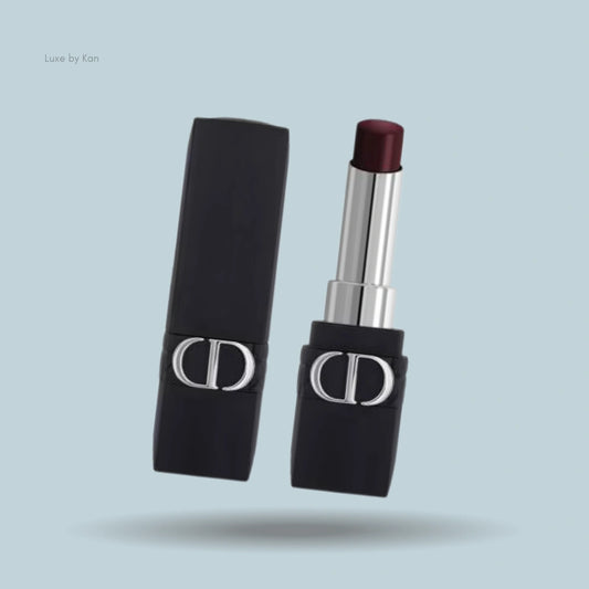 Dior Rouge Forever lipstick with case and lipstick shown.