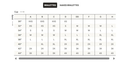 SKIMS Fits Everybody Micro Scoop Bralette size guide chart with measurements