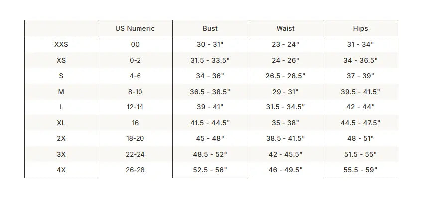 SKIMS Fits Everybody Picot Cami and Boy Short Set size guide chart with measurements
