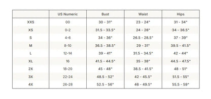 SKIMS Fits Everybody Picot Cami and Boy Short Set size guide chart with measurements